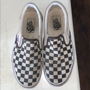 White and black checkered Vans